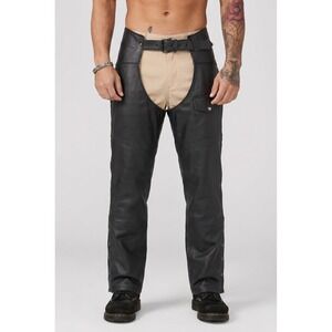 HWK Leather Motorcycle Chaps Mens 36 Genuine Leather Biker Riding Pants Rodeo
